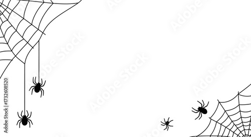 Halloween Spiders and Webs with Copy Space on White Background - Vector Illustration