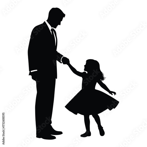 Father and daughter silhouette holding hands dancing together joyfully silhouette