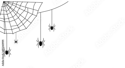 Halloween Spiders and Spiderweb Corner Illustration with Copy Space