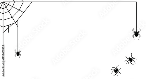 Halloween Spider Web Corner Border with Spiders - Spooky Decoration and Copy Space
