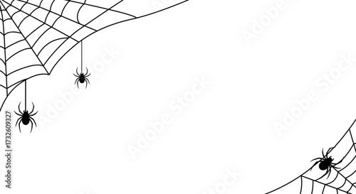 Spooky Halloween Spiderweb and Spiders Frame on White Background