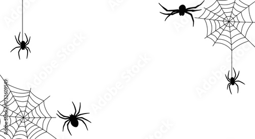 Halloween Spiders and Cobwebs Border on White Background