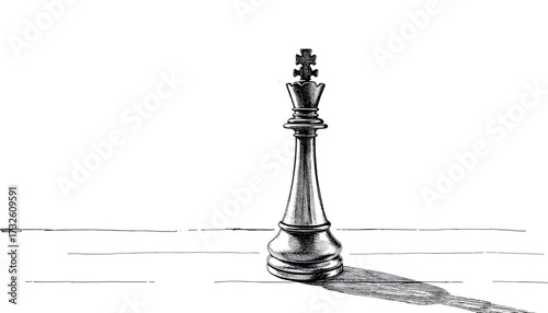 Black chess piece standing alone with a shadow on white background  