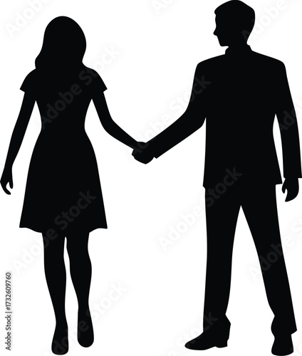 man and woman couple holding hand silhouette 