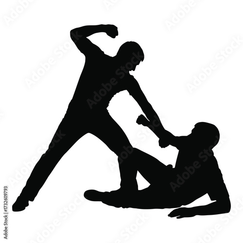 Dynamic silhouette of a violent confrontation two figures locked in physical struggle for power and control silhouette