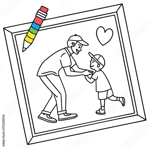 Father and Son Drawing Outline
