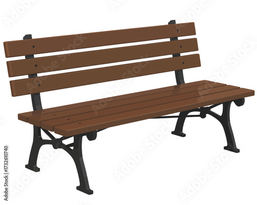 Classic wooden park bench with ornate cast iron legs