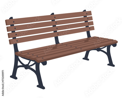 Classic wooden park bench with ornate cast iron legs