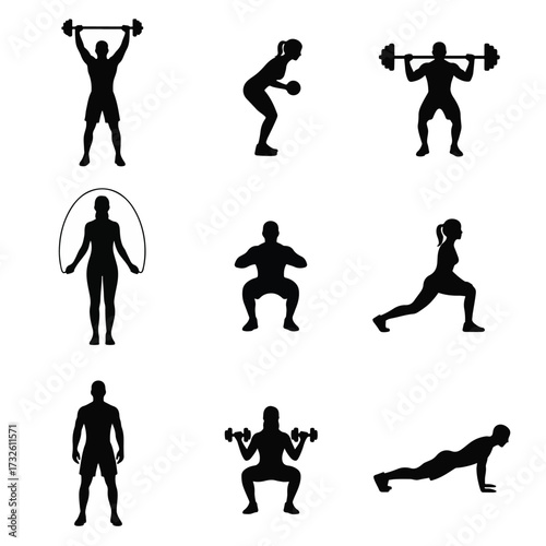 Large Set of Health, Fitness, and Exercise Silhouette Icons