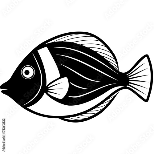 Minimalist Surgeonfish Line Art Vector Illustration on White Background