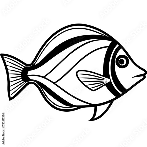 Minimalist Surgeonfish Line Art Vector Illustration on White Background