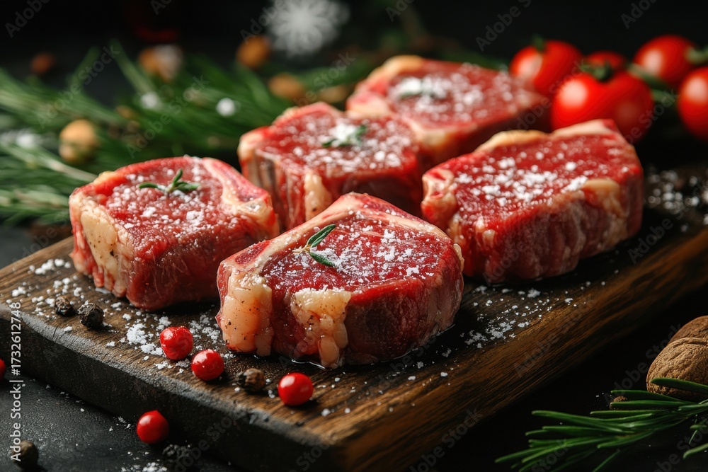 Obraz premium Raw meat on a wooden board.