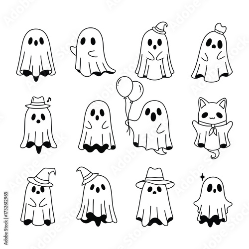 Ghostly Gathering: A whimsical assembly of charming ghosts, each uniquely crafted, ready to bewitch and delight for Halloween. These spectral characters, bring an element of fun, fear, and festivity.