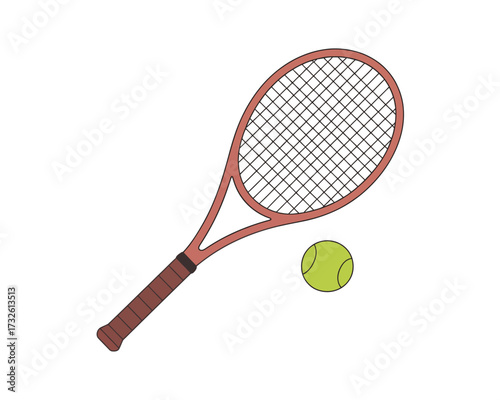 Tennis racket and ball on a white background
