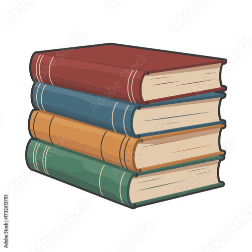 Stack of four hardcover books with different colored spines