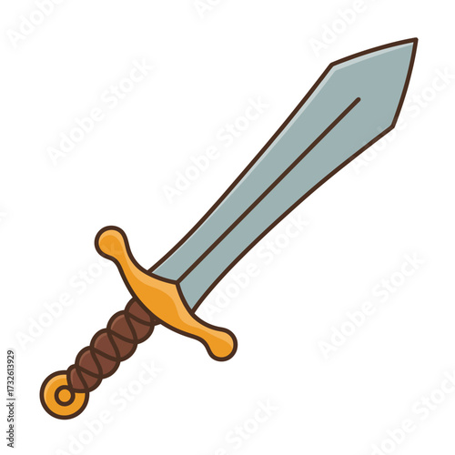 Cartoon illustration of a medieval sword with a brown handle