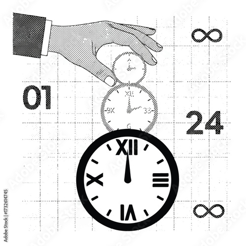 Time Management Prioritization Vector Illustration. Hand Stacking Weighted Clock Blocks