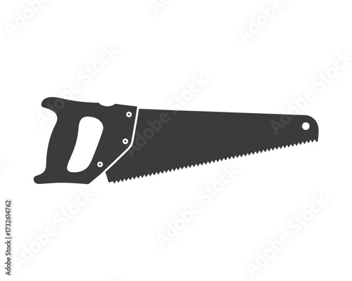 Silhouette of a classic wooden handled hand saw on a white background