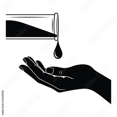 Hand receiving liquid drop from test tube silhouette science laboratory research chemistry healthcare concept silhouette