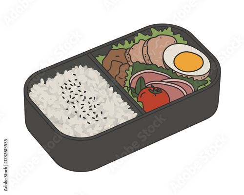 Delicious japanese bento box lunch with rice meat egg and vegetables