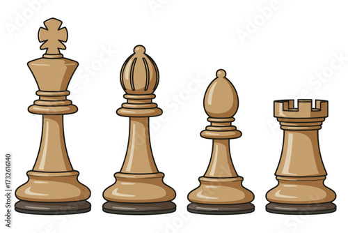 Set of four classic chess pieces on a white background