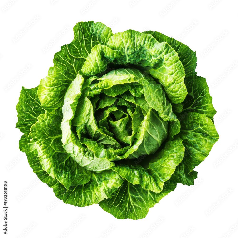 Obraz premium Fresh. green lettuce head displayed on a clean white background. its crisp leaves and natural texture. ideal for culinary and health-related uses