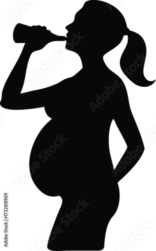 pregnant woman drink water vector silhouette