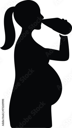 pregnant woman drink water vector silhouette.eps