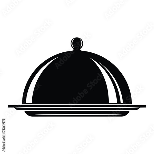 Elegant food serving cloche and plate icon representing fine dining and restaurant service silhouette