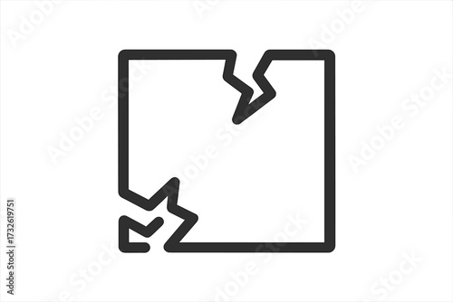 Broken box linear icon. Damaged package symbol. Fragile cargo sign. Concept of delivery problem, shipping error, or defective product. Vector outline illustration for web.