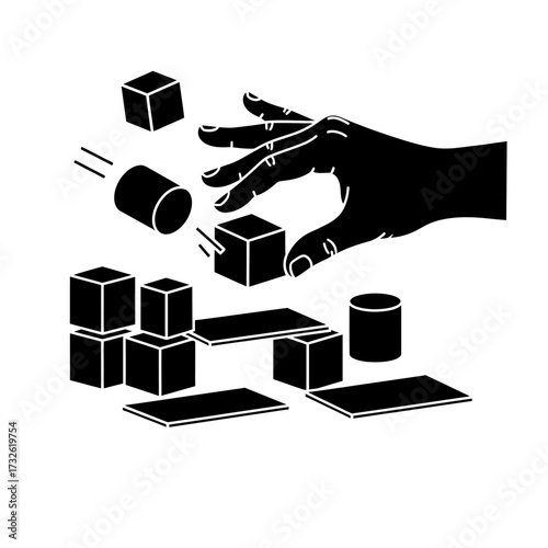 Hand Building Toy Blocks Stack Construction Game Icon