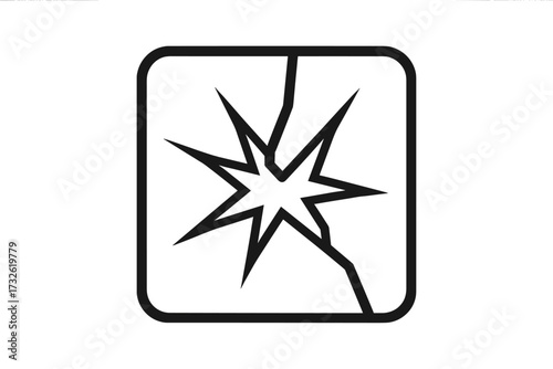 Broken glass icon. Shattered window symbol. Minimalistic outline vector for web design. Cracked screen sign. Damage, accident, and fragile concept. Handle with care warning.