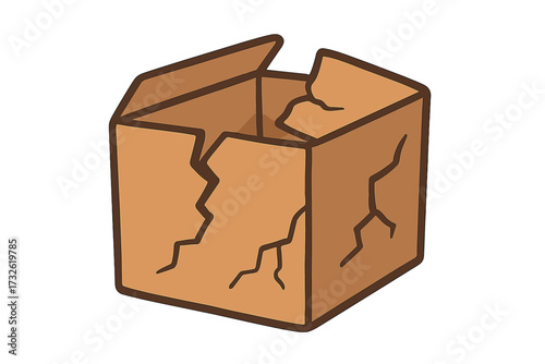 Broken box vector icon. Damaged cardboard package cartoon illustration. Fragile shipping and delivery problems concept. Empty open carton symbol for web, apps. Cracked crate.