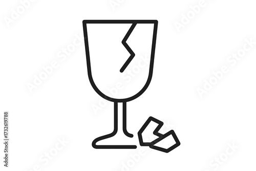 Fragile symbol with broken glass icon. Handle with care warning sign for packaging. Shipping and logistics pictogram for damaged or delicate cargo. Vector linear illustration.