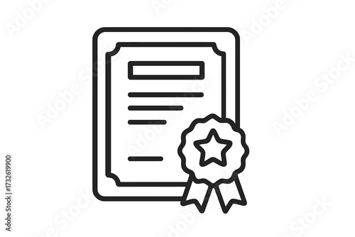 Certificate icon diploma symbol. Vector line art award for success and achievement. Graduation degree or education qualification. Quality standard, winner prize, license, warranty.