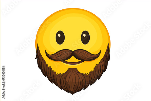 Emoticon with hipster beard and mustache. Cool emoji smiley icon. Vector character. Barbershop logo. Medieval funny face symbol. Man expression avatar. Graphic illustration.