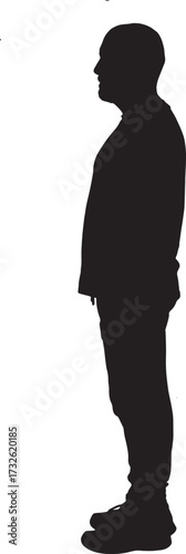 vector, silhouette of a side view of a  man standing dressed in sportswear