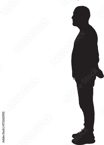 vector, silhouette of a side view of a  man standing dressed in sportswear arms on back