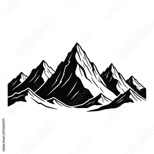 Majestic mountain range artwork black and white peaks landscape nature scene silhouette