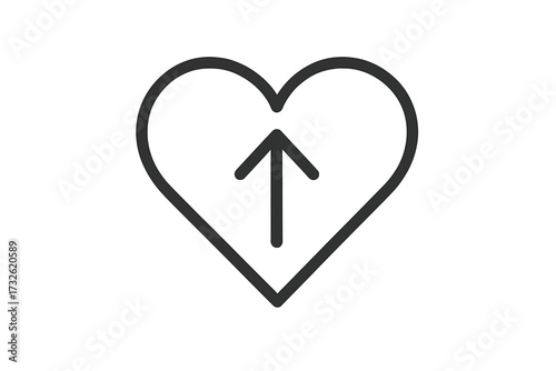 Medical vector icon. Heart with arrow pointing up. Health improvement, healing, recovery symbol. Cardiology, wellness, love growth, progress and positive emotions concept.