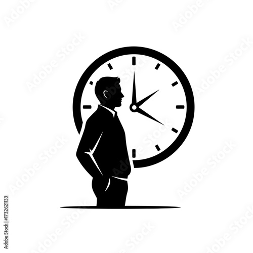 Businessman with Clock Time Management Black Silhouette