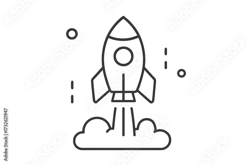 Rocket launch thin line vector icon, startup business growth concept, space exploration, launching campaign illustration with transparent background