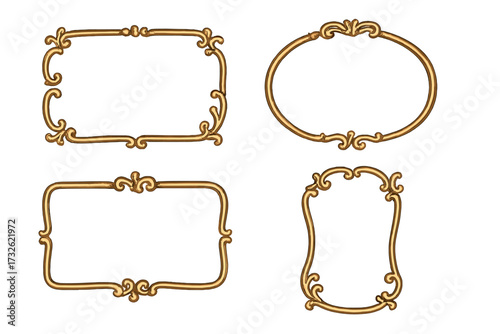 Elegant vintage gold frames set with decorative ornamental borders, classic retro style vector illustration, isolated ornate design elements for invitations, labels, and decorations