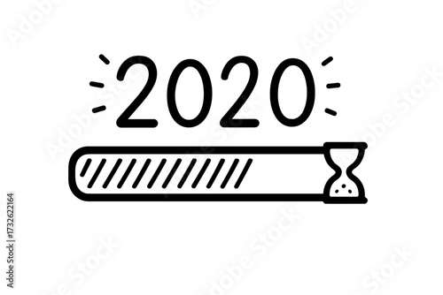 New Year 2020 loading vector icon. Progress bar countdown almost reaching New Year's Eve. Doodle download screen concept with hourglass. Metaphor for time passing, waiting.