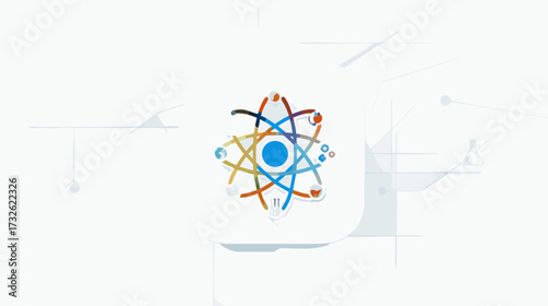 Abstract Atom Graphic with Diverse Connected People Representing Global Social Network, Technology, Innovation, and Collaboration