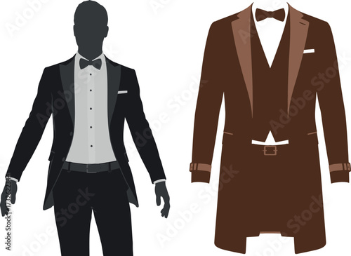 vector illustration of business man and woman in suits standing