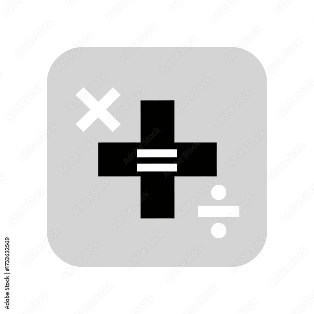 Fototapeta premium Mathematical symbols including addition, subtraction, multiplication, and division on a gray background.