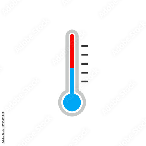 Thermometer with red and blue liquid indicating temperature.