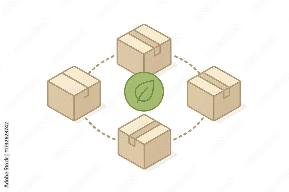 Fototapeta premium Ecological delivery boxes connected to leaf, isolated on transparent background