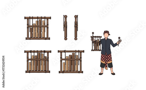 Angklung Musical Instrument Isolated on White Background - Traditional Indonesian Culture